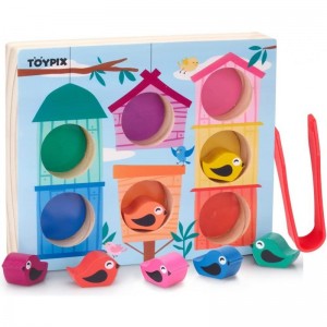 Birdhouse Wooden Color Sorting Toy - Montessori Toys for 3 Year Old Kids | Fine Motor Skill Tweezers for Matching Game | Sort...