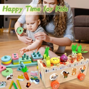 Montessori Wooden Toys for Toddler Educational Toys Shape Sorting Toys with Farm Animals & Carrot Harvest Game Stacking Toys ...
