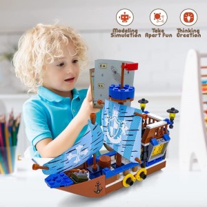 Pirate Ship Playset with 3 Mini Figures 235PCS Pirate Building Blocks for Creative Play Pirate Ship Toys for Boys Ages 6+ Gif...