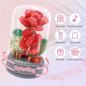 Valentines Day Gifts for Kids - Rose Flower Bouquet Building Toys Set with Music Box Gifts for Kids and Girls Age 6 7 8-12 Ye...
