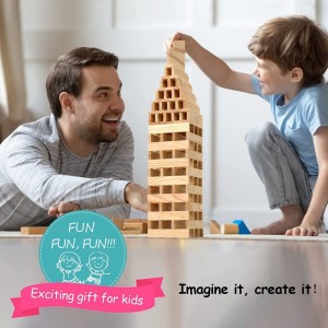 100pcs Classic Wooden Building Blocks Set Ages 3+ Solid STEM Building Toys for Kids Preschool Learning Montessori Toys for To...