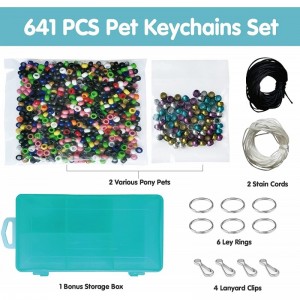 641 PCS Bead Pets Crafts for Kids Pony Beads Pet Keychain Craft Kit DIY Keychain Kit Create Your Own Backpack Hook Keyring La...