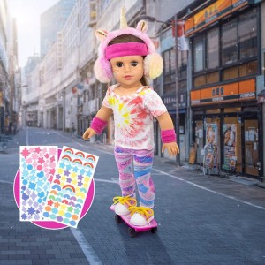 9 Pcs 18 inch Girl Doll Skateboard Set Outdoor Sport Clothes and Accessories - Clothes Shoes Skateboard Earphone Headband Spo...