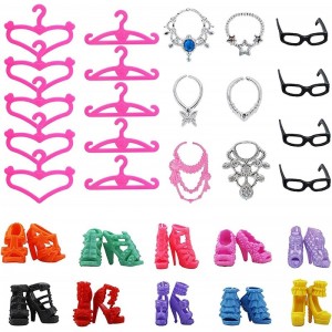 38 pcs Doll Clothes and Accessories 8 Sets Fashion Clothes Dresses Casual Outfits 10 Pairs Shoes 10 Hangers 10 Glasses and Ne...
