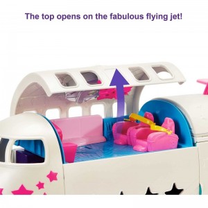 Pocket Fabulous Flying Jet with 3-in Polly Doll & Extra Dress Hanger Luggage Plane Lounge Area Bathroom with Vanity Consessio...