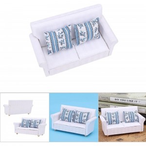 Dollhouse Mini Sofa 1/12 Dollhouse Miniature Sofa Set Living Room Furniture Accessories(Two-seat Sofa with Cushions) $20.91 D...
