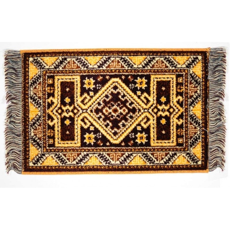 Dollhouse Yellow Patterned Kasak Fringed Rug Miniature Flooring Accessory $28.69 Dollhouse Accessories
