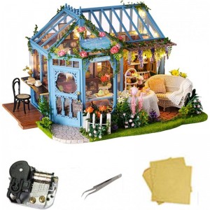 3D Wooden Miniature Dollhouse with Furniture DIY Dollhouse Kit Miniature House Kit Mini House DIY House Kit Music Box and Dus...