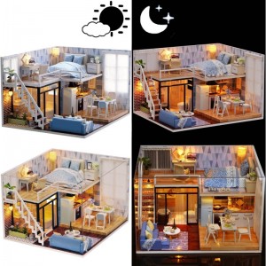 DIY Miniature Dollhouse Wooden Furniture Kit Handmade Mini Modern Apartment Model with Dust Cover & Music Box 1:24 Scale Crea...