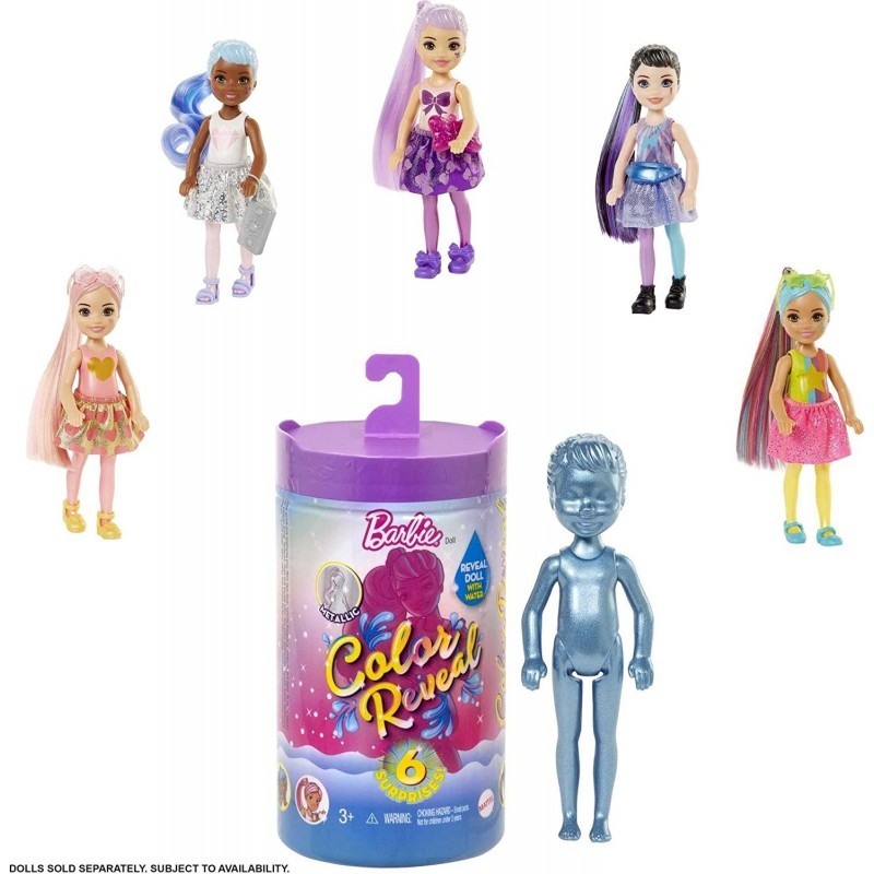Color Reveal Chelsea Doll with 6 Surprises: 4 Mystery Bags Water Reveals Doll's Look & Color Change on Bodice Glitter Series ...