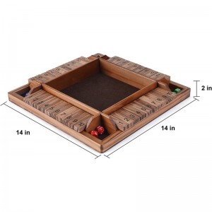 14 Inches 4-Way Shut The Box Dice Board Game (2-4 Players) for Kids & Adults [4 Sided Large Wooden Board Game 8 Dice + Shut-T...