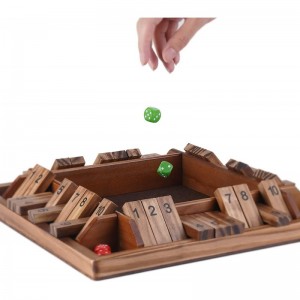 14 Inches 4-Way Shut The Box Dice Board Game (2-4 Players) for Kids & Adults [4 Sided Large Wooden Board Game 8 Dice + Shut-T...