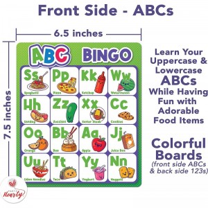 Alphabet and Number ABC and 123 Bingo Board Game for Kindergarten and Preschool Kids Learn to Read Fun and Cute Foods Version...