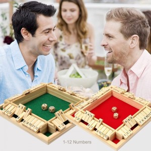Shut The Box Dice Game Classic 4 Sided Wooden Board Game Flip 12 Number Classic Tabletop Games for 2-4 Player Green(Big Size)...