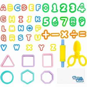 Kare & Kind Dough Tool Kit - 49 pcs Multi-Color Clay Dough Tools - Letters Numbers and Basic Shapes - for Kids Toddlers Pre-S...