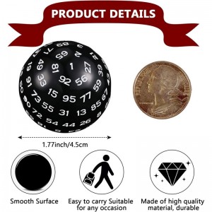 Single 100 Sided Polyhedral Dice D100 Game Dice with White Numbers 100 Sided Cube with Black Pouch 45 mm (Black) $17.26 Game ...