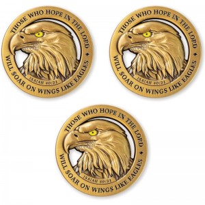American Bald Eagle Challenge Coin Bulk Pack of 3 Christian Pocket Tokens Isaiah 40:31 Bible Study Supplies for Men Religious...