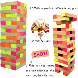 Black Light Tumble Tower Game Set 54 Blocks with Funny Commands and Games on 45 of Them Perfect Pregame Party Starter Funny N...