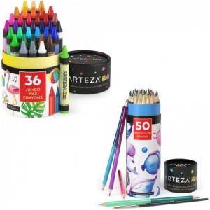 Jumbo Crayons Set of 36 Colors and Watercolor Pencils 100 Colors Art and School Supplies for Painting Drawing and Doodling $6...
