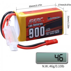 7.4V 2S RC Small Lipo Battery 25C 900mAh with JST Connector for RC Airplane Aircraft Quadcopter Helicopter Drone FPV (2 Packs...