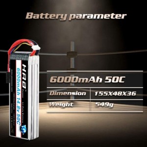 4S Lipo Battery 6000mAh 14.8V 50C with TR Plug RC Lipo Battery Compatible with RC Helicopter Airplane Car Truck RC Boat Remot...