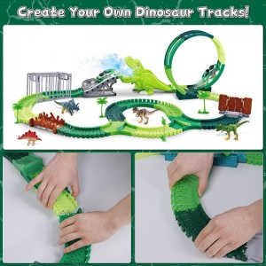 Dinosaur Toys Race Car Track Spray Dinosaur Racing Car Tracks Toy Flexible Tracks with 360 Loop Create a Road Dinosaur Escape...