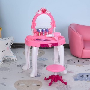 Children Dressing Table Set Girls Pretend Princess Vanity Table with Music Lightening Pink $78.12 Dress-Up Toy Vanities