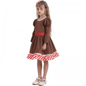 Gingerbread Man Dress Girls for Christmas Brown Gingerbread Costume Kids for Halloween Cosplay Party with Headband $48.34 Kid...