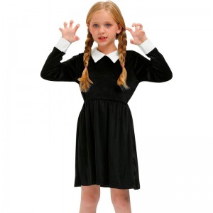 Halloween Girls Velvet Peter Pan Collar Swing Black Dress 4-12 Years $47.99 Kids' Costumes