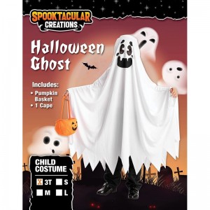 Cute Halloween Ghost Costumes for Girls Boys White Smile Toddler Halloween Costume with Pumpkin Candy Basket Kids Ghost Cape ...