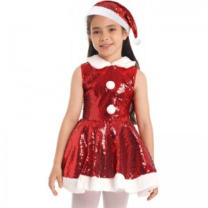 Big Girls Christmas Outfit Sequins Figure Ice Roller Skating Ballet Dance Leotard Dress with Hat Arm Sleeves $30.64 Kids' Cos...