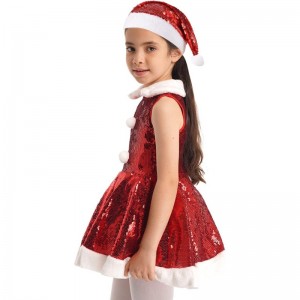 Big Girls Christmas Outfit Sequins Figure Ice Roller Skating Ballet Dance Leotard Dress with Hat Arm Sleeves $30.64 Kids' Cos...